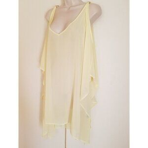 NWT $148 BCBGMAXAZRIA SHEER COLD SHOULDER TUNIC BLOUSE PASTEL LIME  SIZE LARGE